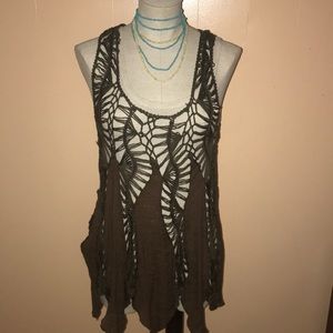 umgee USA Chocolate Brown Crochet Top